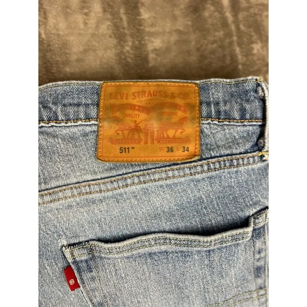 Levi's 511 Denim Jeans Mens 36x34 Blue White Oak Cone Denim‎ Vintage